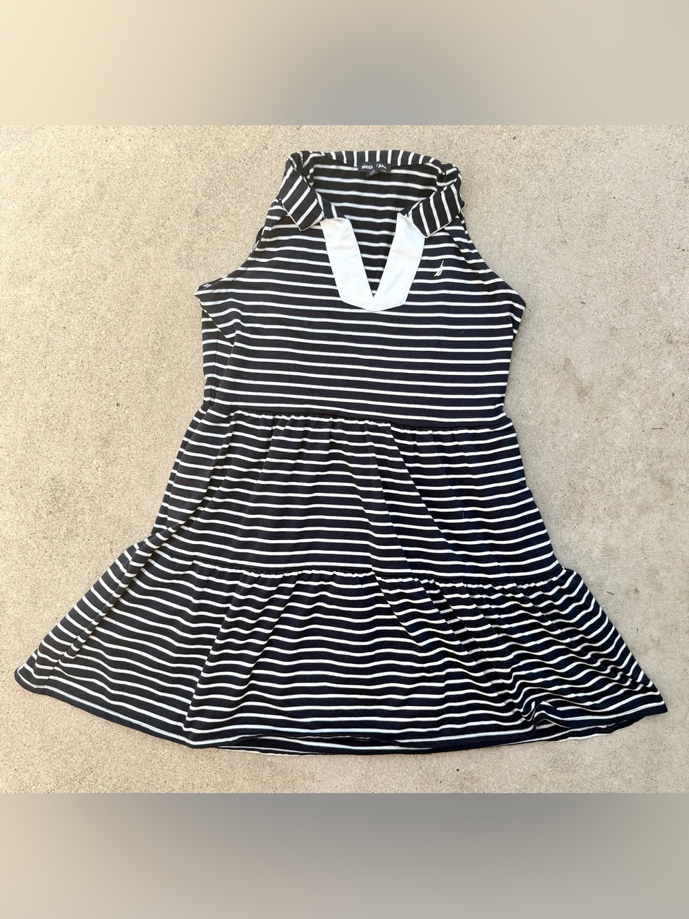 Nautica Navy and White Striped Polo Collar Dress With Pockets Women’s Size L